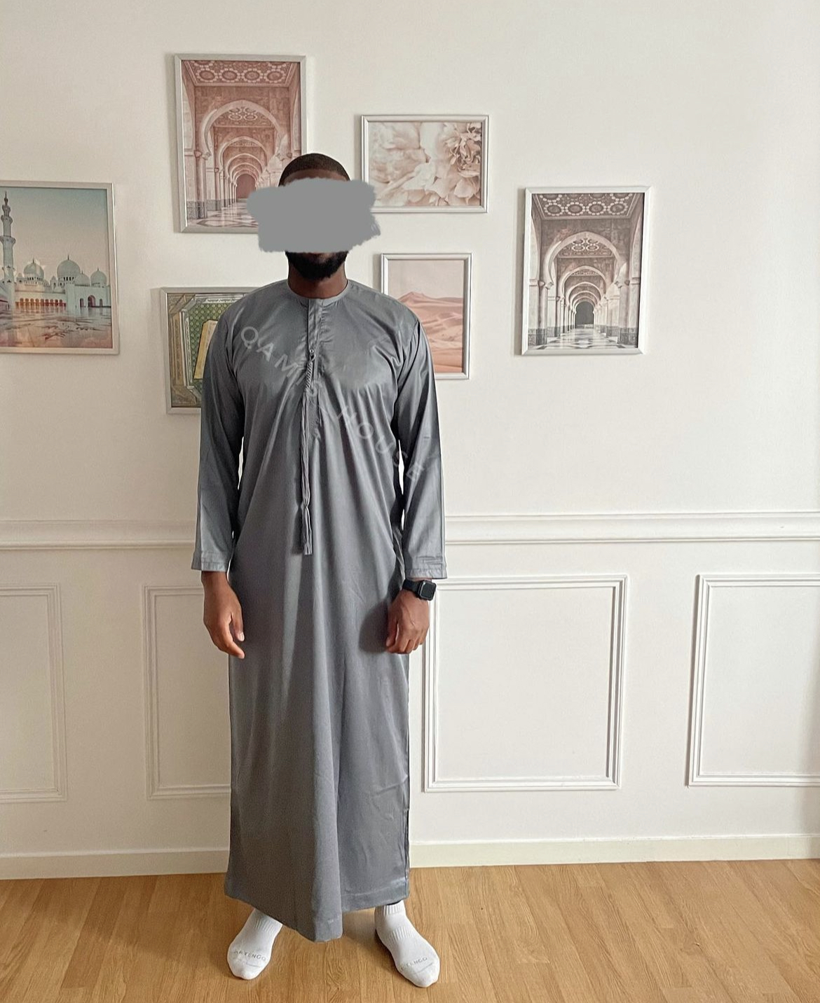 Qamis émirati satiné Gris Anthracite