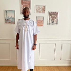 Qamis manche court Blanc broderie or