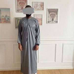 Qamis Émirati satinée gris anthracite