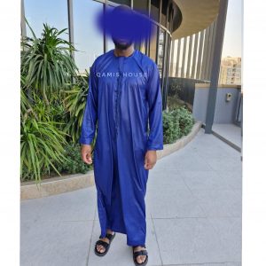 Qamis Émirati Satinée Bleu Nuit