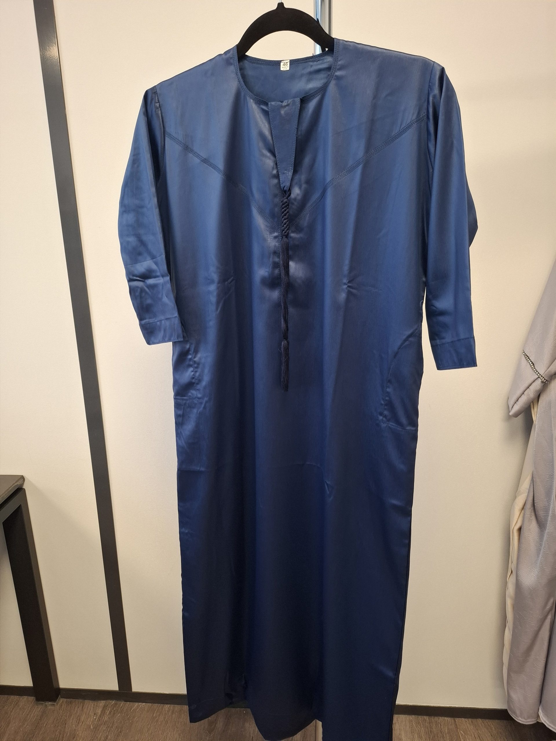 Qamis Émirati satinée Enfant Bleu marine
