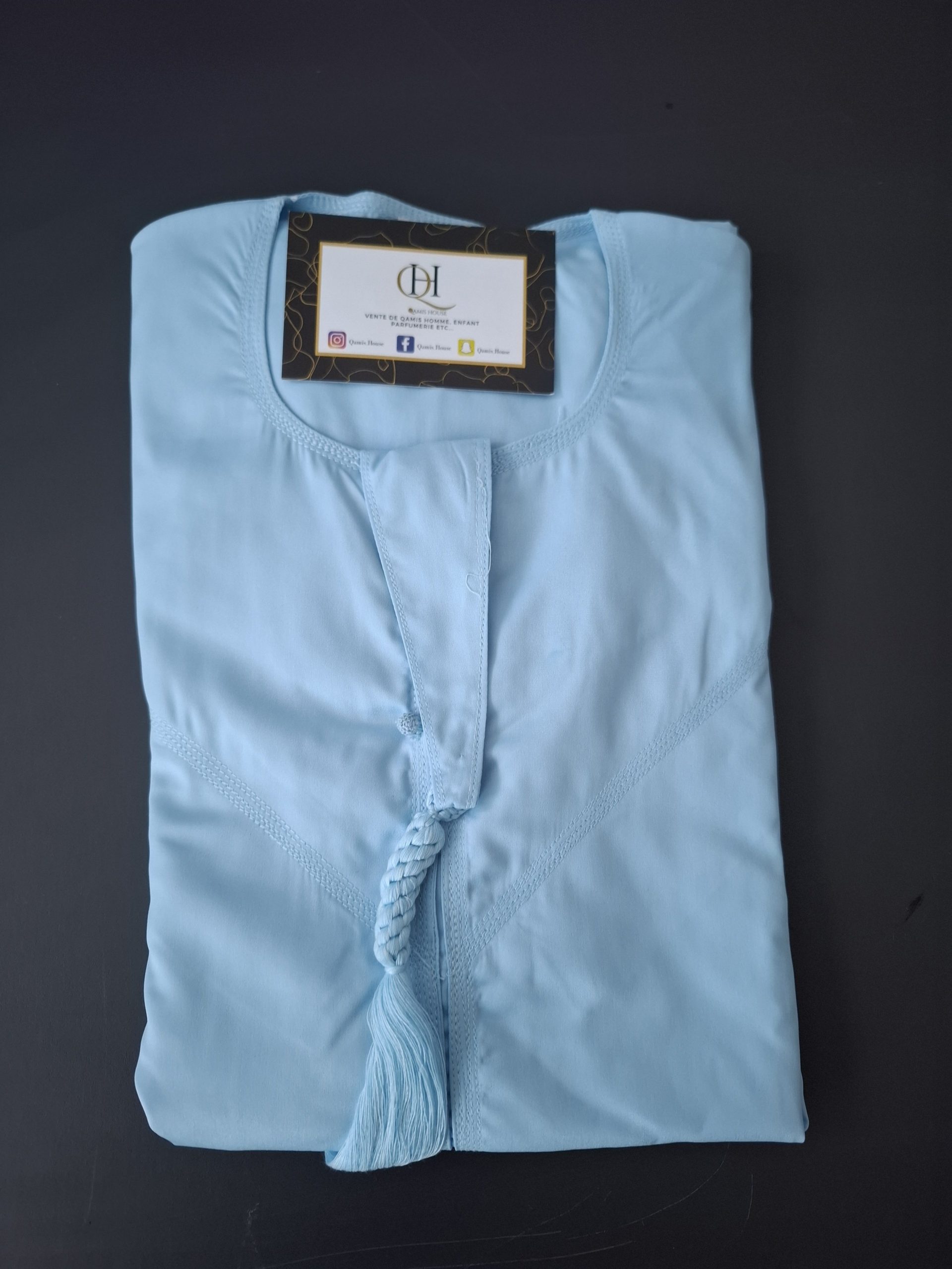Qamis Émirati satinée Enfant Blue sky