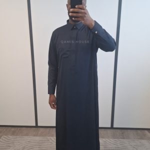 Qamis Col Chemise Bleu Marine