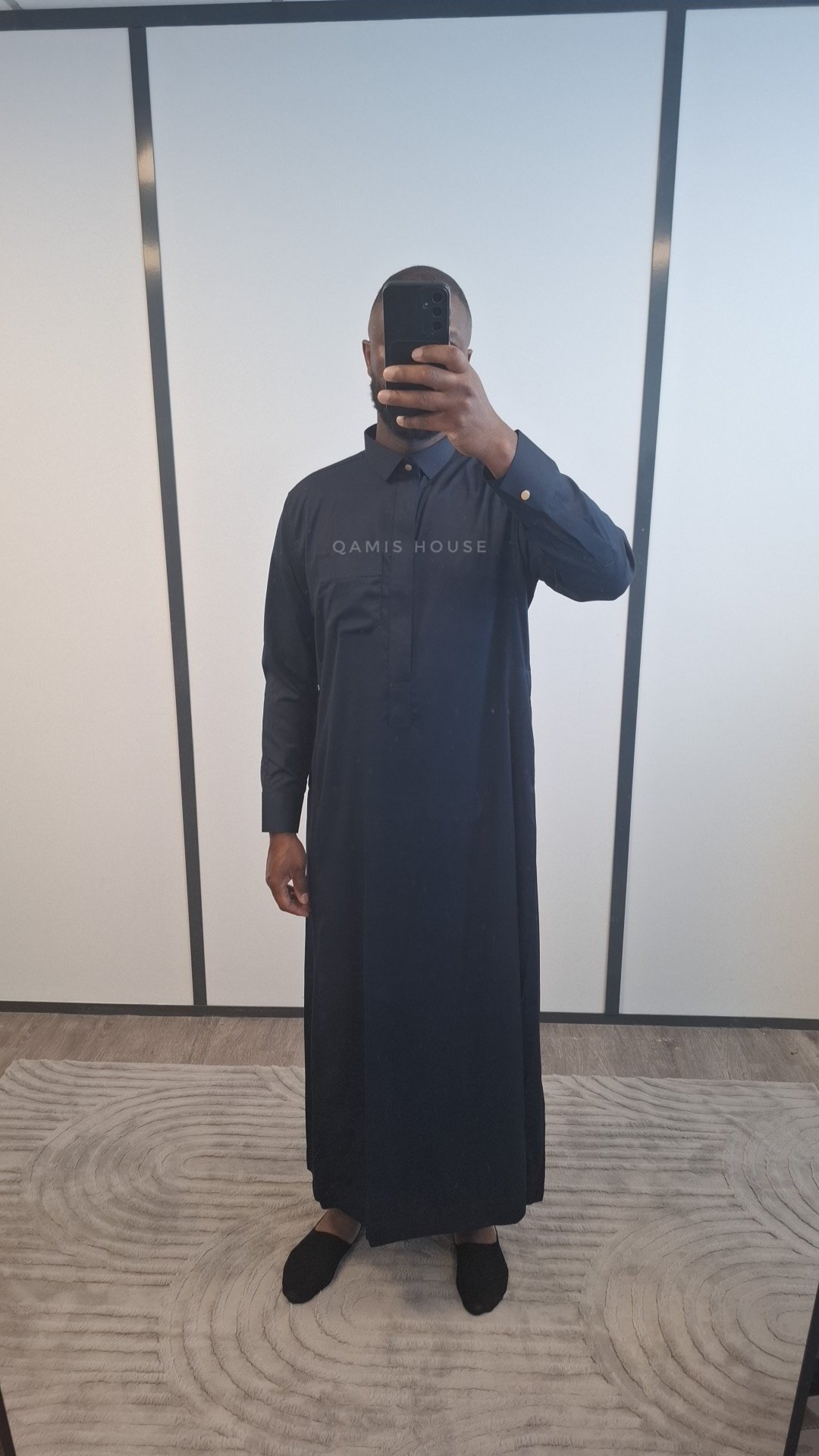 Qamis Col Chemise Bleu Marine